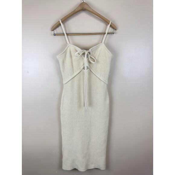 House Of Harlow 1960 Size M Beige Knit Fitted Spaghetti Strap Beach Dress - Picture 2 of 14